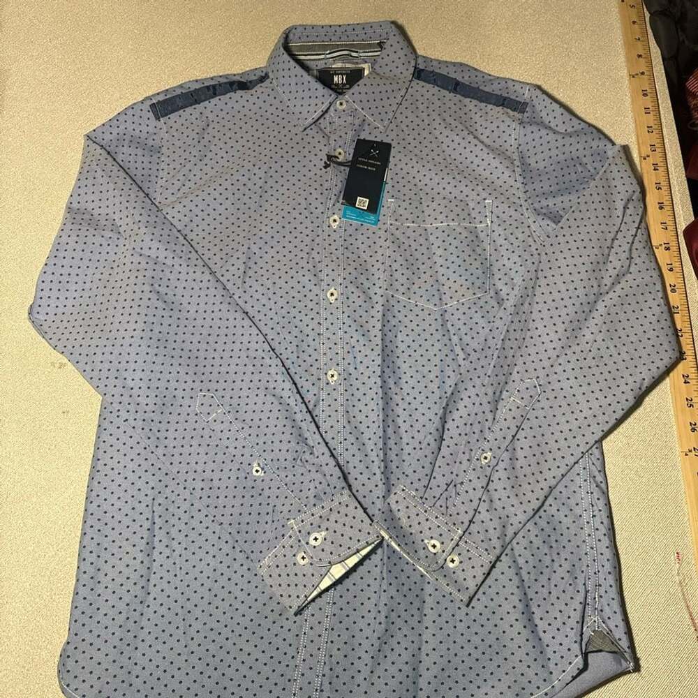 MBX Long Sleeve Button Down Shirt Blue star Dot